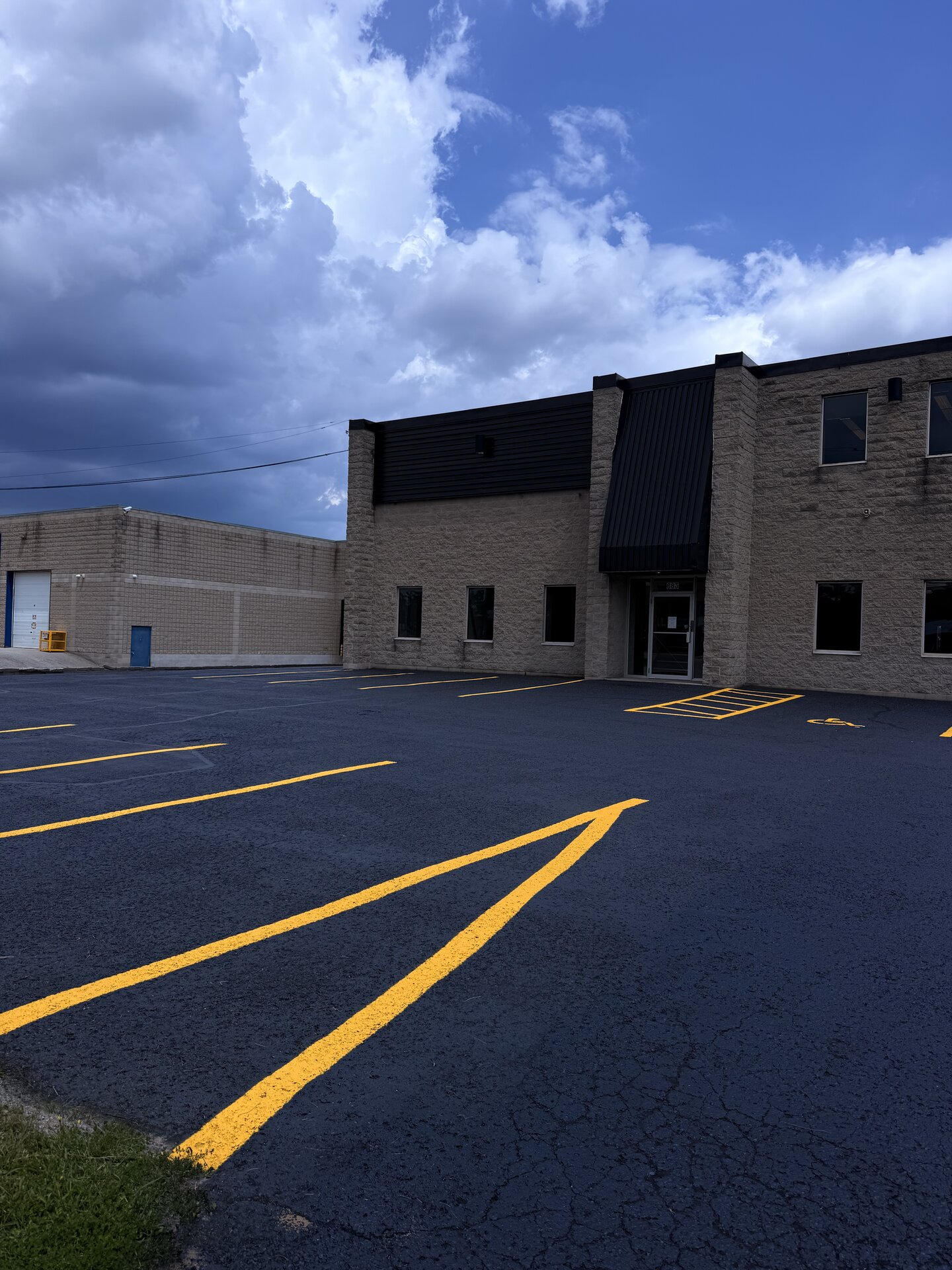 Freshly sealed commercial parking lot